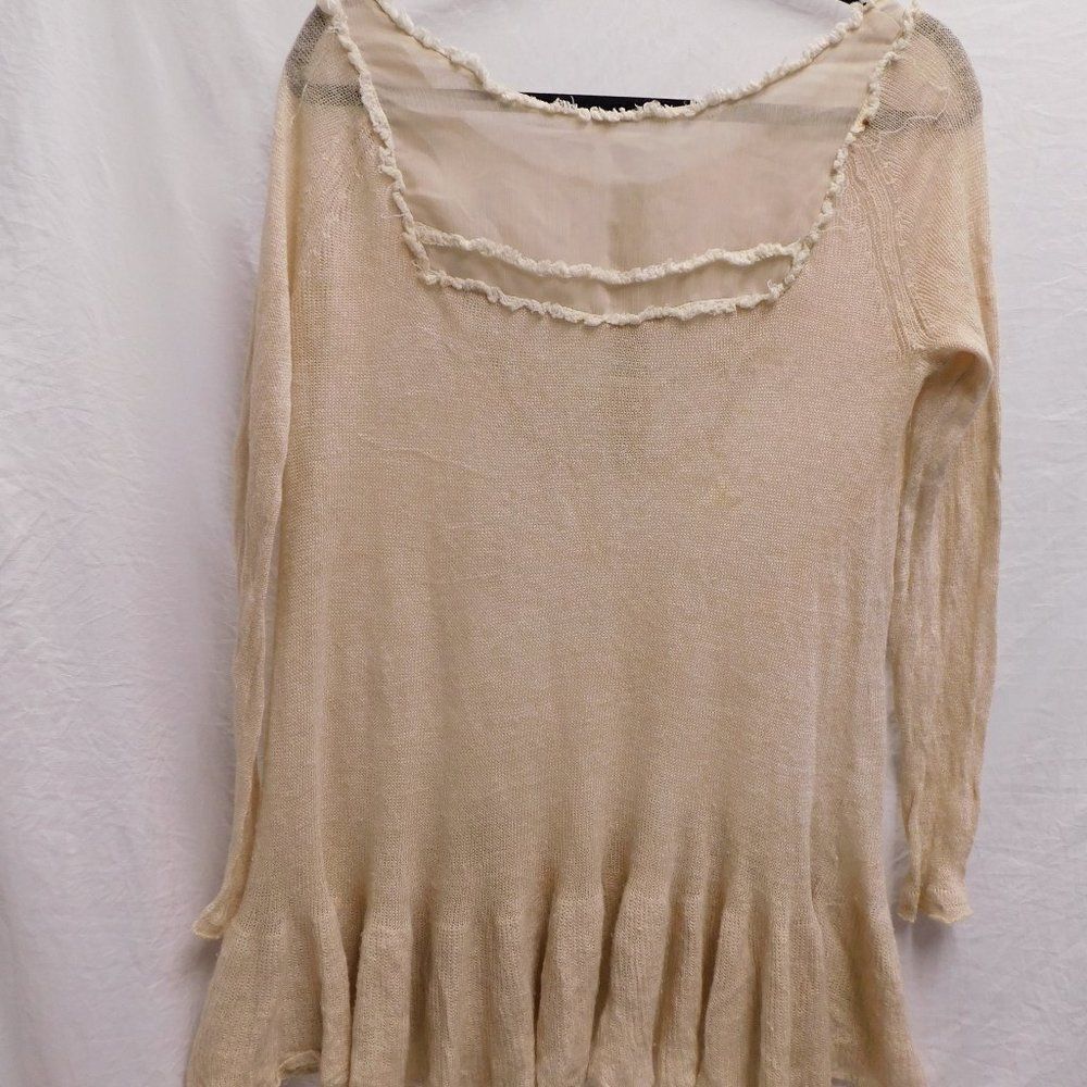 Free People S Beige Lace Embroidered Sheer Bib Sweater EUC - Picture 5 of 5